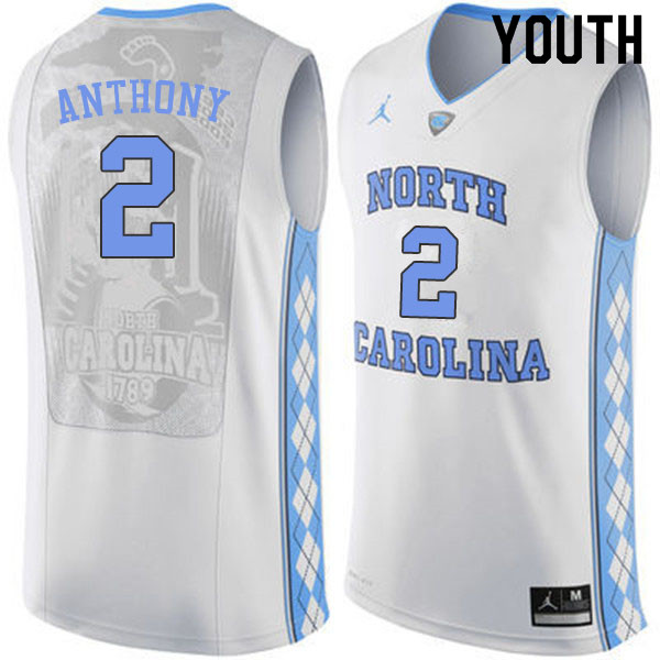Youth #2 Cole Anthony North Carolina Tar Heels College Basketball Jerseys Sale-White - Click Image to Close